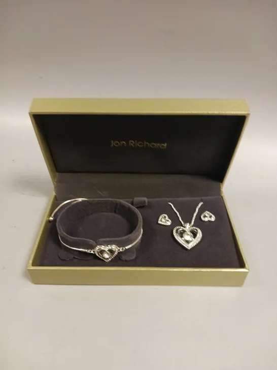 JON RICHARD SILVER PLATED CRYSTAL HEART TRIO SET 