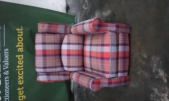 DESIGNER TARTAN PLUSH FABRIC ARMCHAIR 