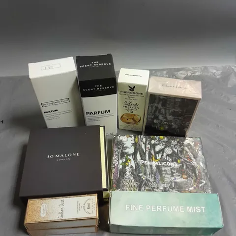 BOX OF APPROXIMATELY 8 ASSORTED BOXED FRAGRANCES TO INCLUDE - THE ESSENCE VAULT - PENHALIGON'S - JO MALONE LONDON - ETC