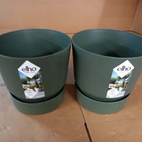 LOT OF 2 ELHO GREEN PLANT POTS - 19CM DIAMETER