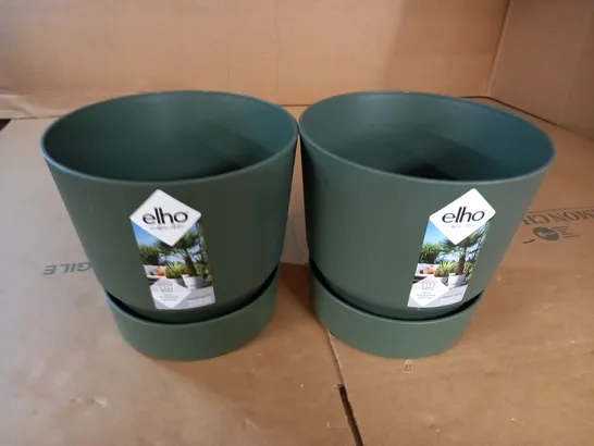 LOT OF 2 ELHO GREEN PLANT POTS - 19CM DIAMETER