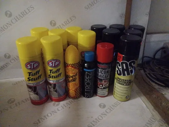 LOT OF HOUSEHOLD ITEMS TO INCLUDE STP TUFF STUFF , RAPIDE SILICONE LUBERICANT , ETC