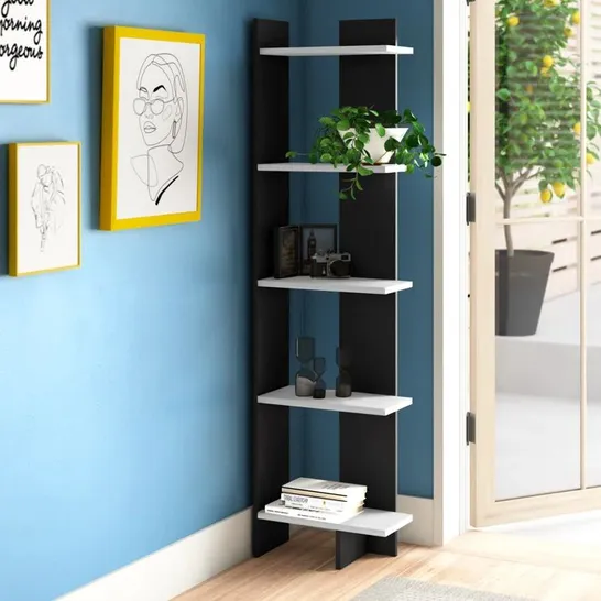 BOXED DEDDRICK CORNER BOOKCASE - BLACK/WHITE (1 BOX)