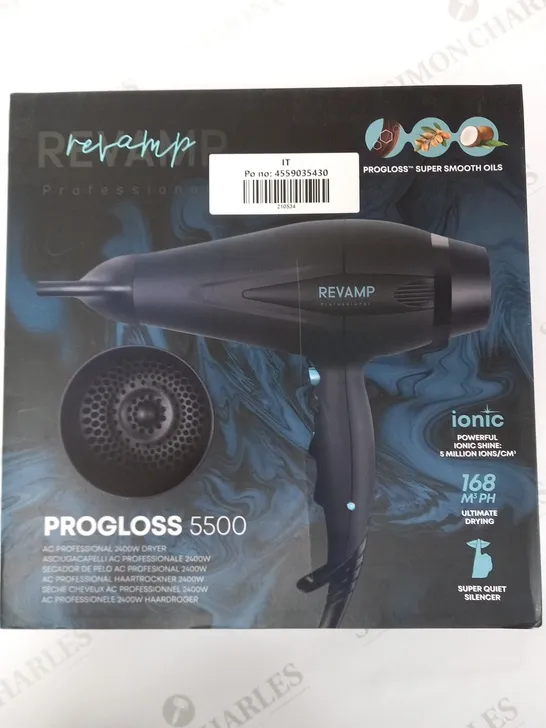 BOXED REVAMP PROFESSIONAL PROGLOSS 5500 AC PROFESSIONAL 2400W DRYER DR-5500-GB