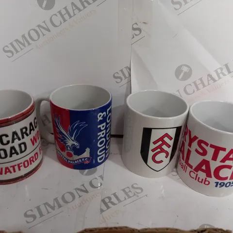 APPROXIMATELY 29 CERAMIC FOOTBALL MUGS FROM CLUBS SUCH AS WATFORD, FULHAM, CRYSTAL PALACE