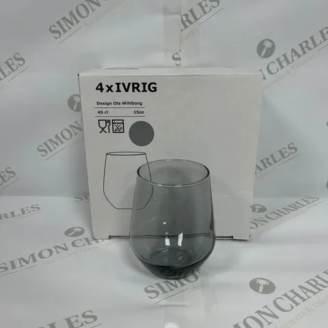 BOX OF 4 IKEA IVRIG SMOKEY GLASSES 