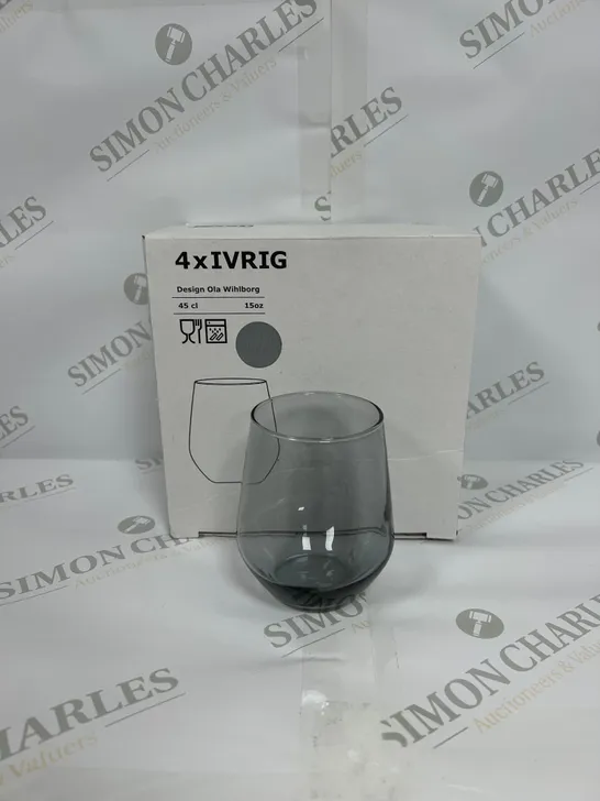 BOX OF 4 IKEA IVRIG SMOKEY GLASSES 