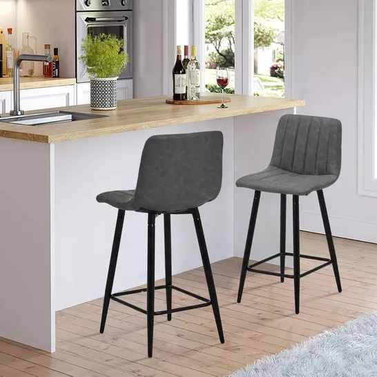 BOXED CUMMER SET OF TWO GREY FAUX LEATHER BARSTOOLS