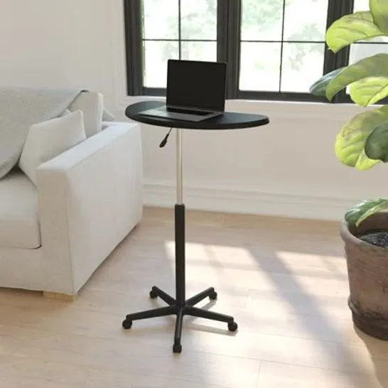 BOXED SIT & STAND MOBILE LAPTOP COMPUTER STOOL - BLACK/DARK WOOD (1 BOX)