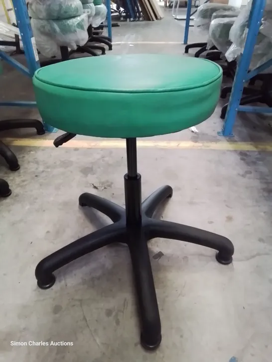 SIX HEIGHT ADJUSTABLE EXAMINATION STOOLS GREEN PU SEAT PADS