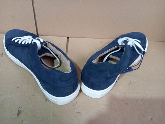 BOXED PAIR OF DOUGLAS HEYWARD SUEDE SHOES IN NAVY UK SIZE 11