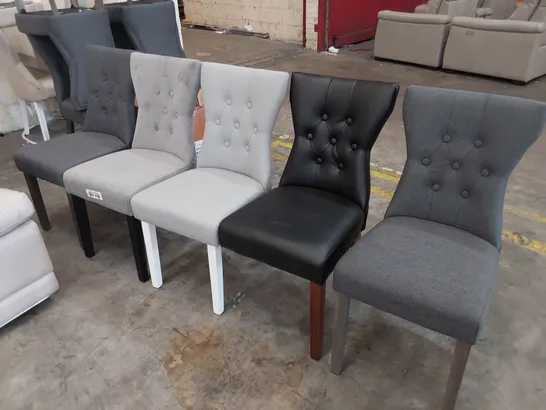 FIVE ASSORTED UPHOLSTERED BUTTONED BACK DINING CHAIRS 