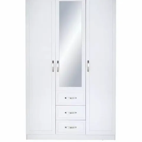 BOXED GRADE 1 CAMBERLEY WHITE 3-DOOR 3-DRAWER MIRRORED WARDROBE (2 OF 2 BOXES)