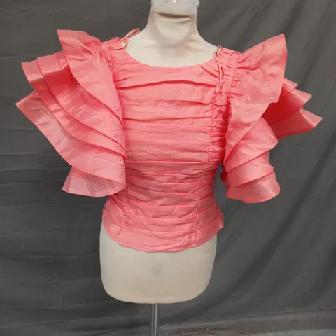 LOS ANGELES ATELIER RUFFLE SHIRT IN SALMON PINK SIZE 8