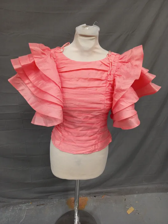 LOS ANGELES ATELIER RUFFLE SHIRT IN SALMON PINK SIZE 8