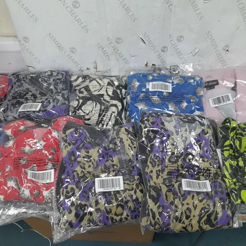 BOX OF APPROXIMATELY 10 ASSORTED BAGGED CLOTHING ITEMS IN VARIOUS STYLES AND SIZES 