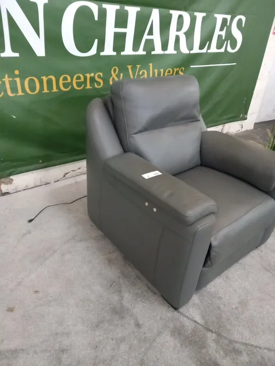 DESIGNER ITALIAN MADE PARMA GREY LEATHER ELECTRIC RECLINING ARM CHAIR