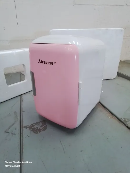 BOXED MINI 12V CAR REFRIGERATOR IN PINK