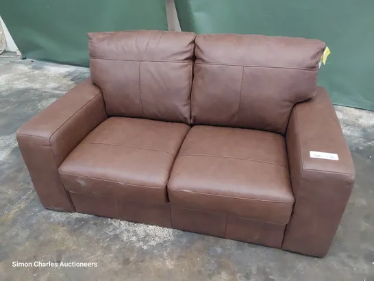 DESIGNER TWO SEATER SOFA BROWN LEATHER 