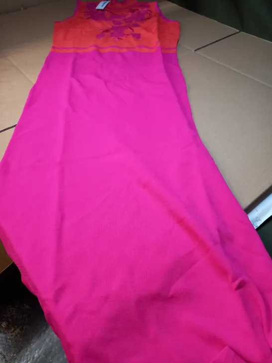 KAREN MILLEN FUCHSIA/ORANGE BODYCON MAXI DRESS - LARGE