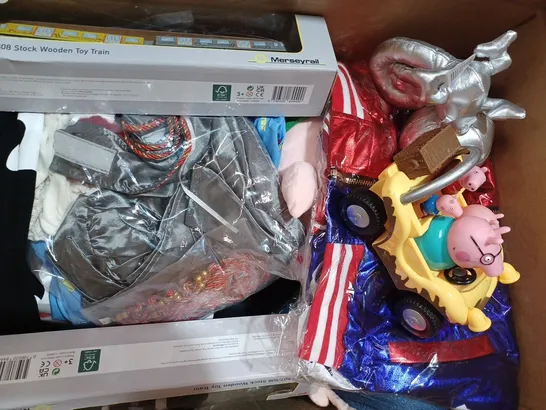 BOX OF APPROXIMATELY 20 ASSORTED TOYS AND GAMES TO INCLUDE MERSEYRAIL 507/508 WOODEN TOY TRAIN, DIYAMOND PAINTING, ETC