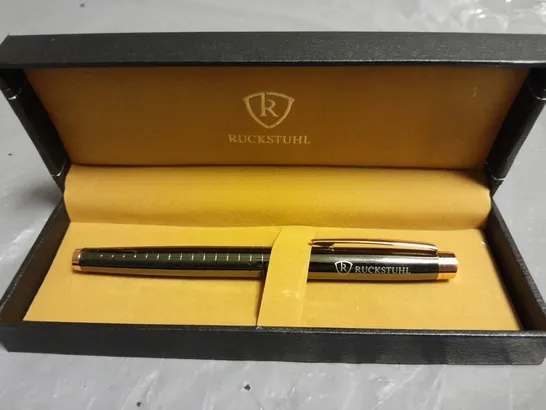 RUCKSTUHL STAINLESS STEEL HAND ASSEMBLED LUXURY PEN WITH BLACK & ROSE GOLD COLOUR CASE