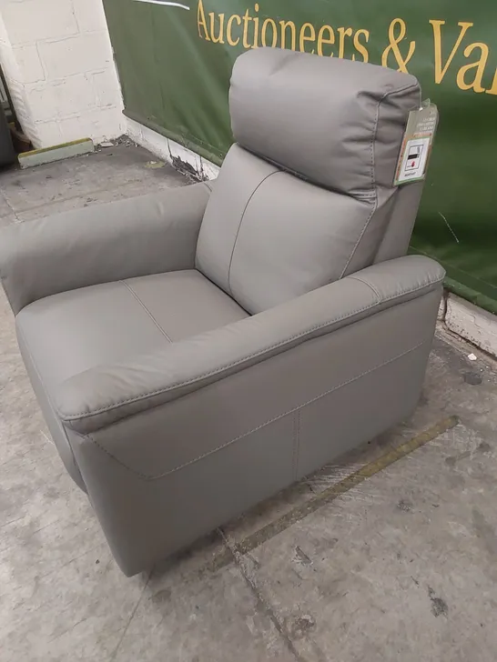 DESIGNER VIOLINO LEATHER UPHOLSTERED ELECTRIC RECLINER CHAIR - GREY