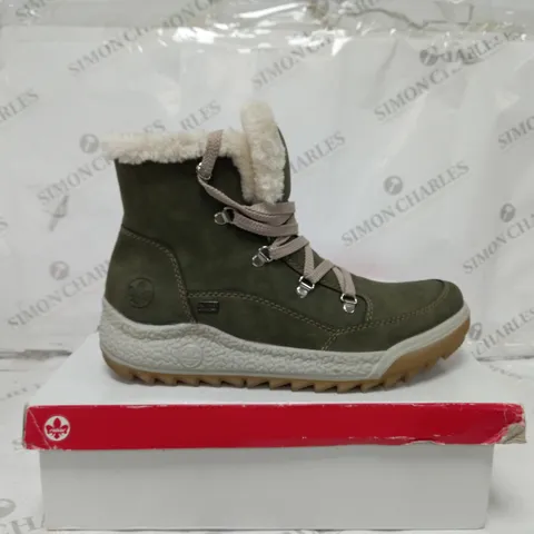 BOXED PAIR OF RIEKER WARM HIKING BOOTS IN KHAKI - 8