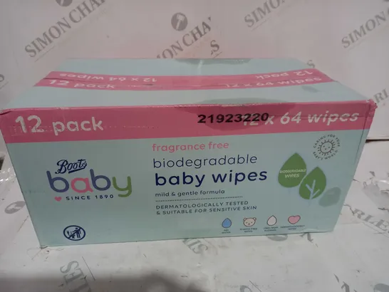 BOOTS BABY FRAGRANCE FREE BIODEGRADABLE SOFT BABY WIPES, 64X12