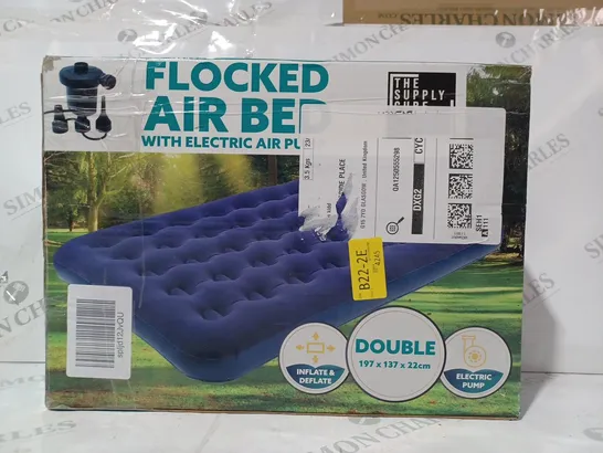 BOXED FLOCKED AIR BED WITH ELECTRIC AIR PUMP - DOUBLE SIZE