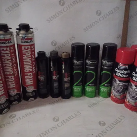 BOX OF HOUSEHOLD ITEMS TO INCLUDE SOUDAL B2 FIRE GLASS EXPANDING FOAM , TRESEMME HAIRSPRAY , ETC