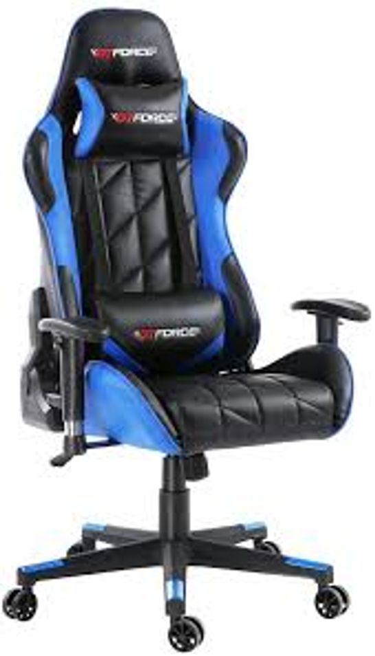 BOXED GT FORCE PRO GT LEATHER RACING SPORTS OFFICE CHAIR IN BLACK & BLUE (1 BOX)