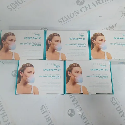 5 x BOXED BREATHE HAPPY EVERYDAY 95 REUSABLE FACE MASKS 