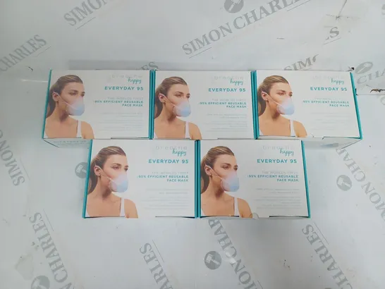 5 x BOXED BREATHE HAPPY EVERYDAY 95 REUSABLE FACE MASKS 