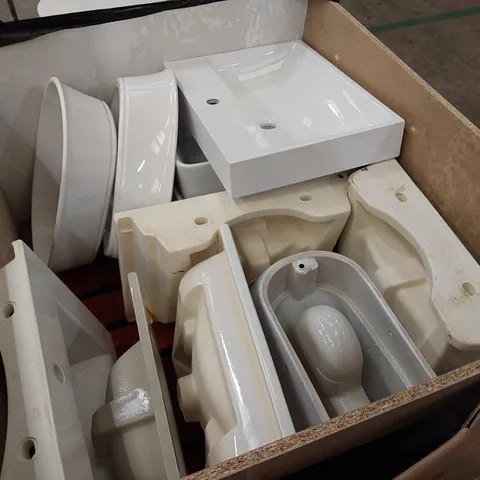 PALLET OF APPROX 15 X ASSORTED BATHROOM SINK BASINS. SIZES MAY VARY