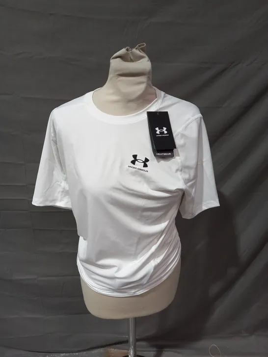 UNDER ARMOUR HEATGEAR T-SHIRT IN WHITE - LARGE