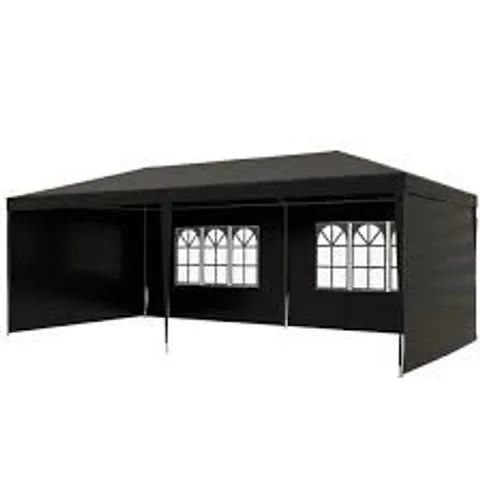 BOXED OUTSUNNY 6 X 3 M PARTY TENT GAZEBO MARQUEE OUTDOOR PATIO CANOPY SHELTER WITH WINDOWS AND SIDE PANELS BLACK