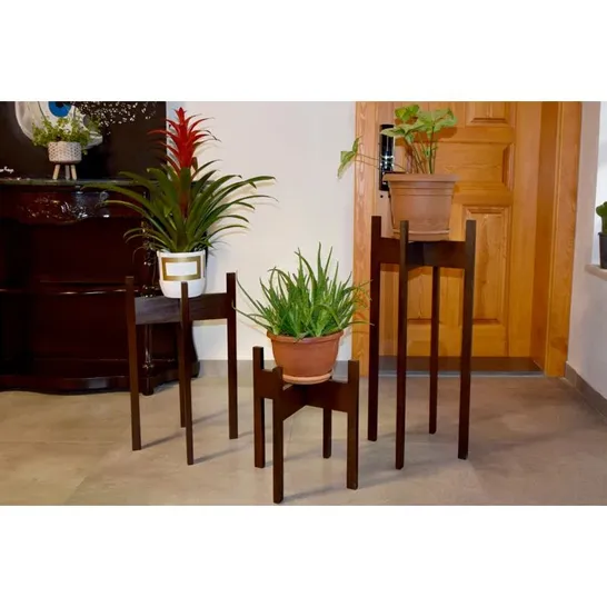 BOXED ISOA 3 PIECES HANDMADE SOLID WOOD PLANT STAND (1 BOX)