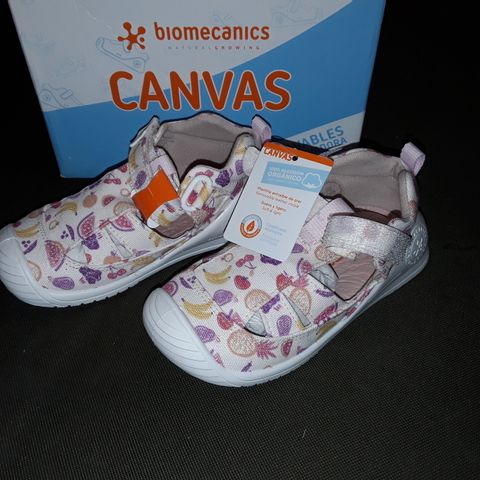BOXED PAIR OF BIOMECHANICS CANVAS SHOES WITH FRUIT DESIGN - UK 7