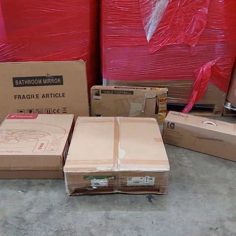 PALLET OF ASSORTED ITEMS INCLUDING: LED CEILING LIGHTS, BATHROOM MIRRORS, STAINLESS STEEL WATERFALL, TABLE FOOTBALL SET
