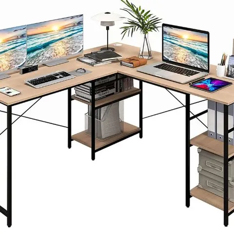 BOXED GIANTEX L SHAPED COMPUTER DESK, 60" REVERSIBLE CORNER DESK WITH 4 STORAGE SHELVES & CABLE HOLES [2 BOXES]