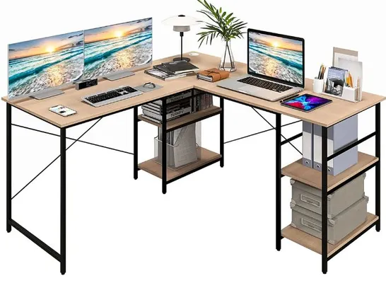 BOXED GIANTEX L SHAPED COMPUTER DESK, 60" REVERSIBLE CORNER DESK WITH 4 STORAGE SHELVES & CABLE HOLES [2 BOXES]