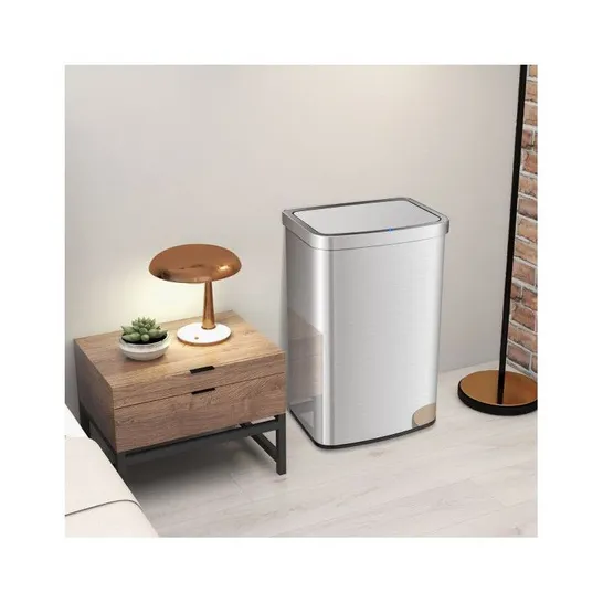 BOXED COSTWAY 13 GALLONS AUTOMATIC GARBAGE CAN WITH RECTANGULAR INFRARED MOTION SENSOR - SILVER