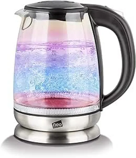 BOXED NEO® RAINBOW LED ILLUMINATED ELECTRIC GLASS COPPER KETTLE 1.7L CORDLESS (CHROME)