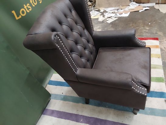 DESIGNER ANGELA WINGBACK CHOCOLATE FAUX LEATHER CHAIR WITH STUDDED DETAIL