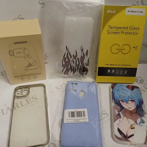 BOX OF APPROX 10 ASSORTED PHONE CASES, SCREEN PROTECTORS AND ASSORTED CABLES