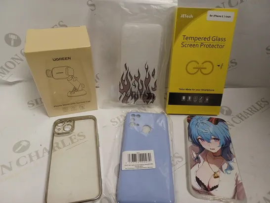 BOX OF APPROX 10 ASSORTED PHONE CASES, SCREEN PROTECTORS AND ASSORTED CABLES