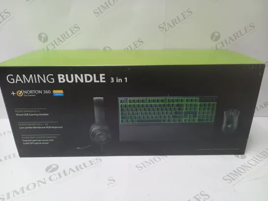 BRAND NEW BOXED RAZER GAMING BUNDLE 3 IN 1 TO INCLUDE - GAMING HEADSET, MEMBRANE RGB KEYBOARD AND ESSENTIAL GAMING MOUSE