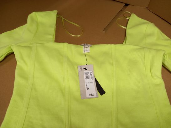 RIVER ISLAND LIME ECCENTRIC RIBBED TOP - SIZE 8