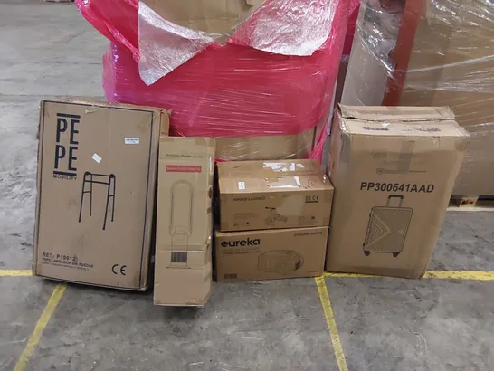 PALLET OF ASSORTED ITEMS INCLUDING: VACUUM CLEANER, BLADELESS PURIFIER & HEATER FAN, SUITCASE, CHILDREN'S TRICYCLE, WALKING FRAME